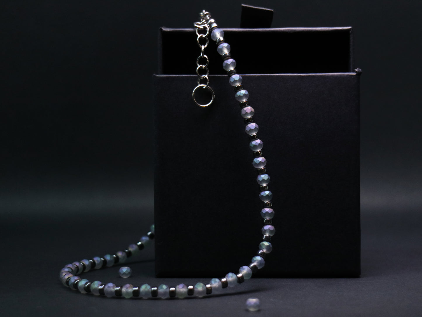 Iridescent Frost Crystal & Hematite Bead Necklace || Stainless Steel