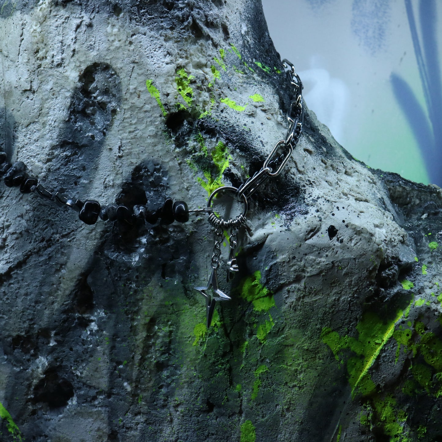 Double Chain || Natural Stone || Star Cross Pendant