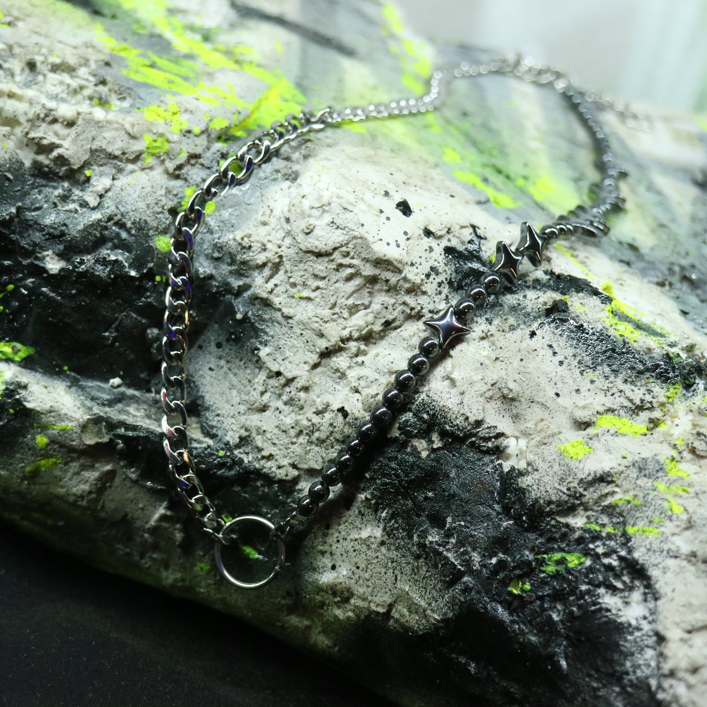 Steel & Star Hematite beads || Half Chain Necklace