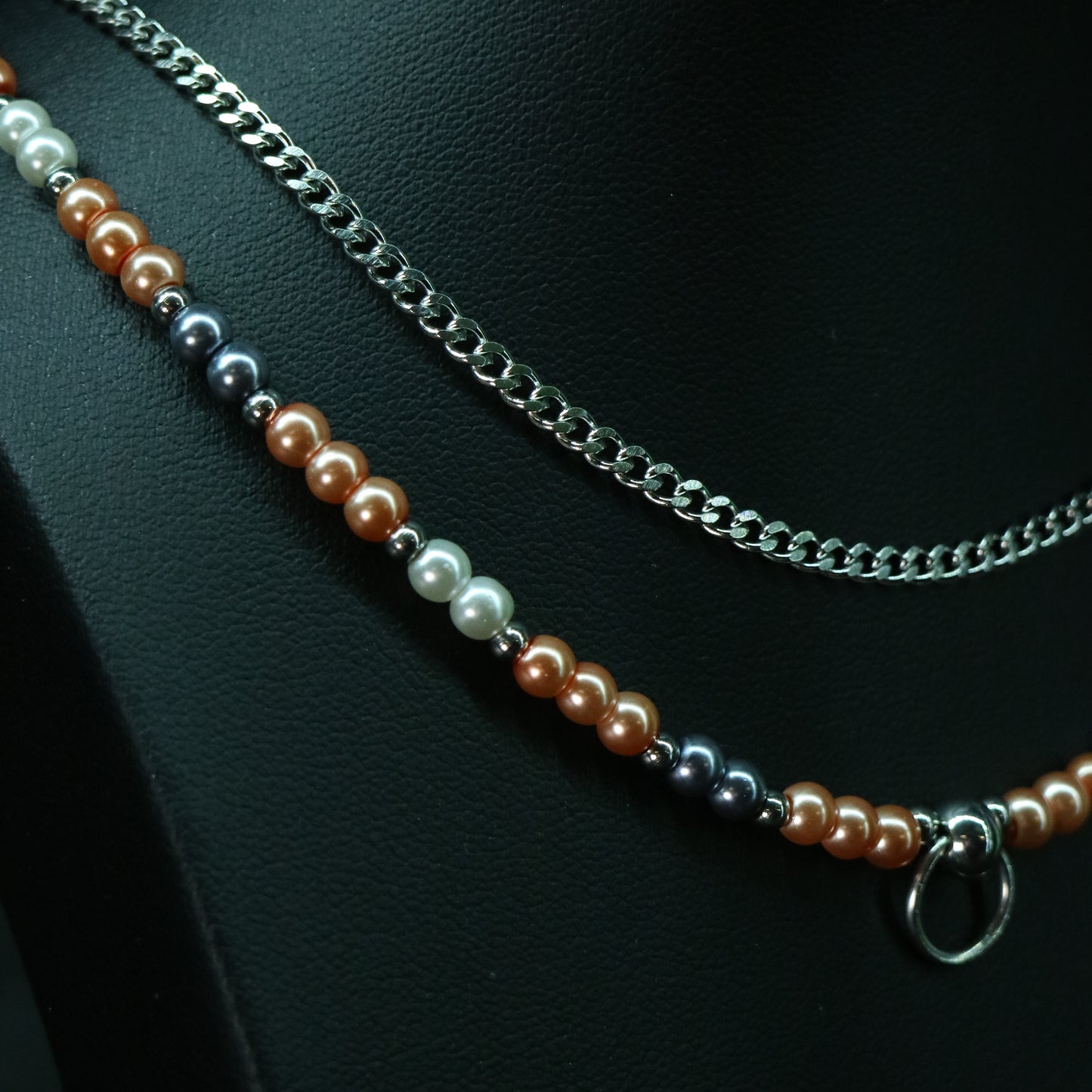 Peach Pearl Layered Necklace || Full Bead + Chain