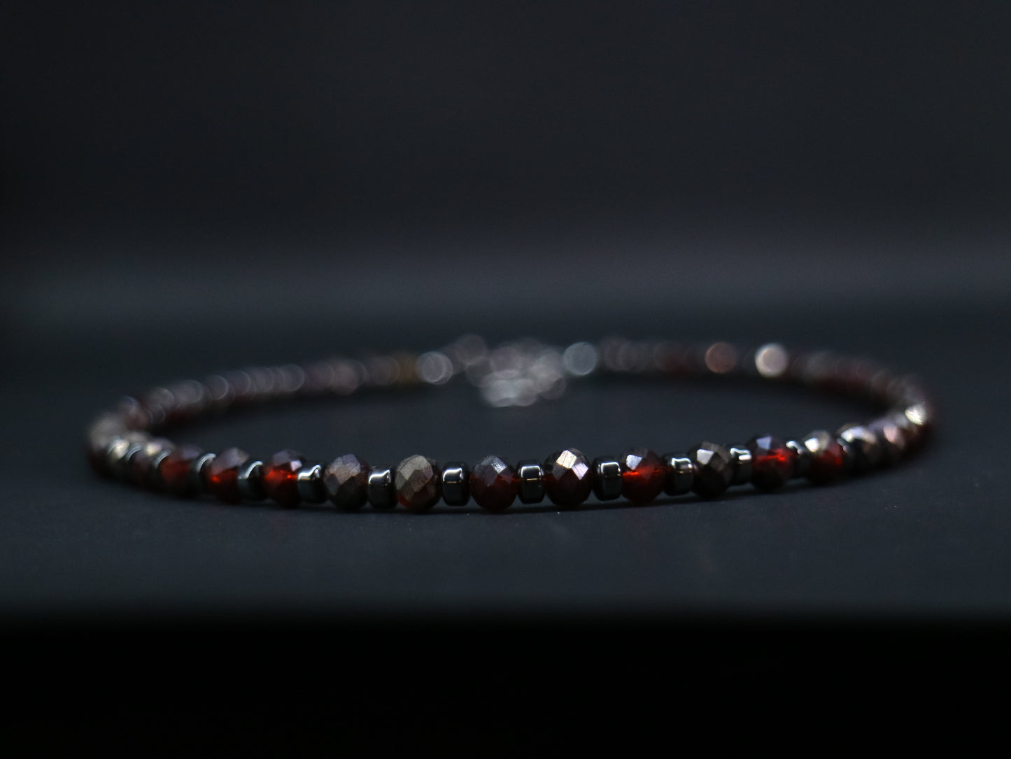 Red-Grey Frost Crystal & Hematite Bead Necklace || Stainless Steel