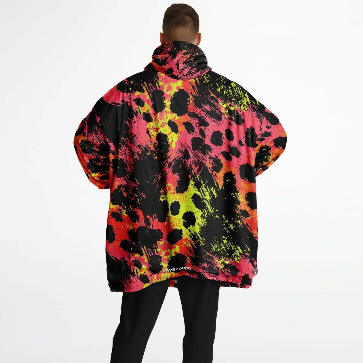 Model Wearing One-size snug hoodie by RAVEBOUND with fleece lining