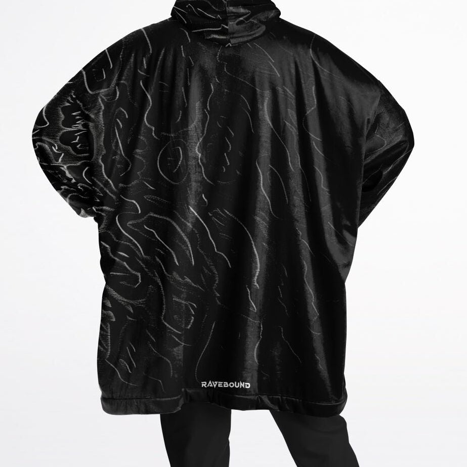 Oversized wearable blanket hoodie with dark metallic pattern