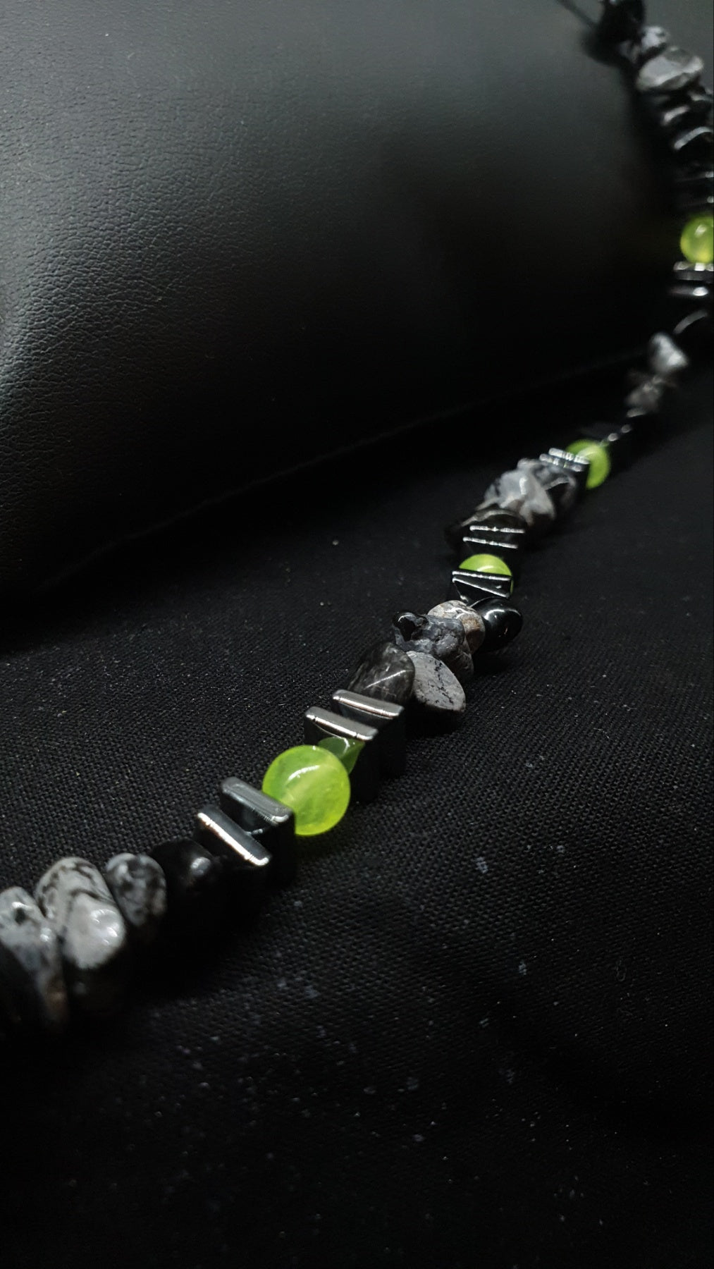 UV Pulse || Hematite - Natural Neon Stone & Matte Black Chain