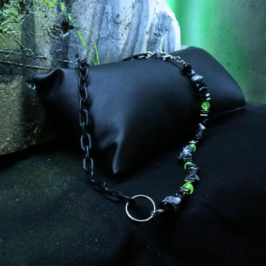 UV Pulse || Hematite - Natural Neon Stone & Matte Black Chain