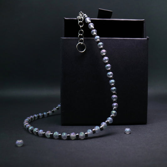 Iridescent Frost Crystal & Hematite Bead Necklace || Stainless Steel