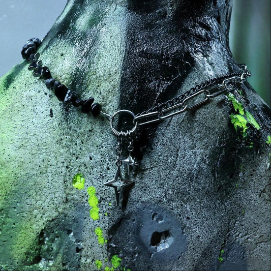 Double Chain || Natural Stone || Star Cross Pendant