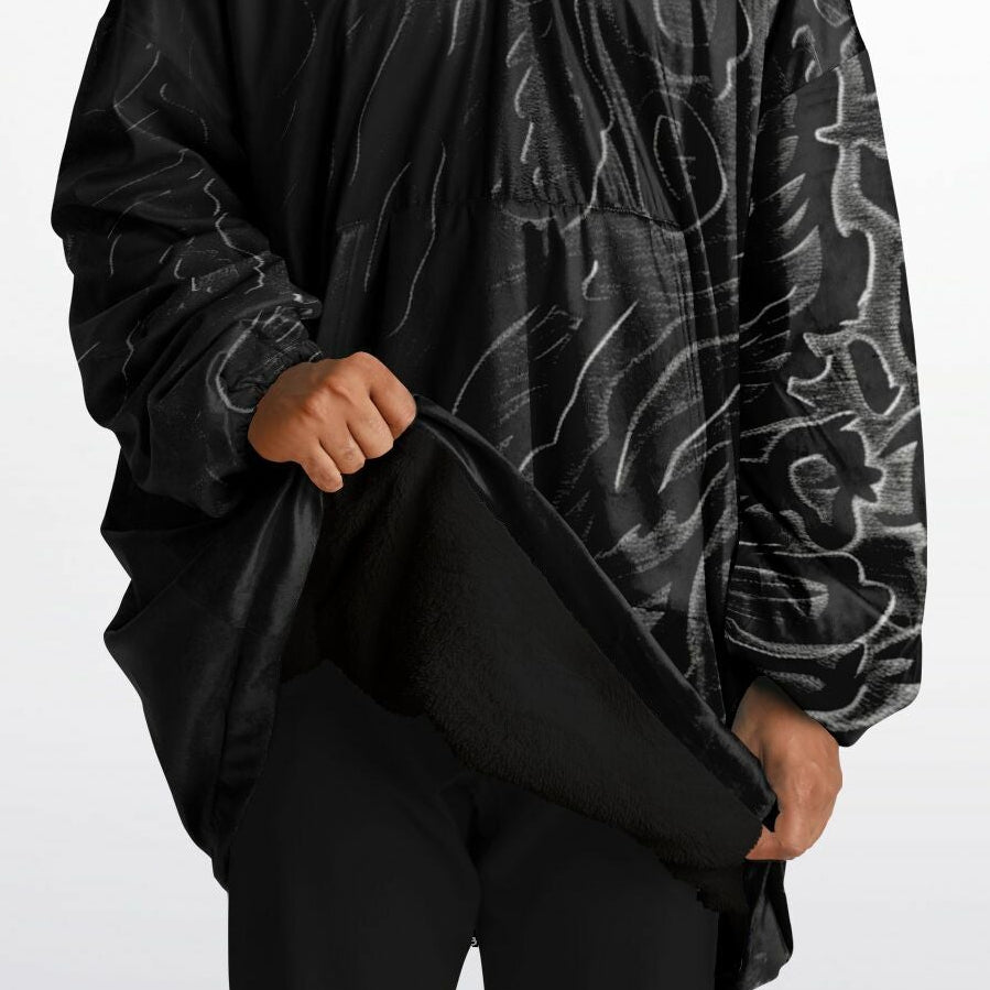 CLOSE UP Deep black and grey Obsidian Flow hoodie made to order