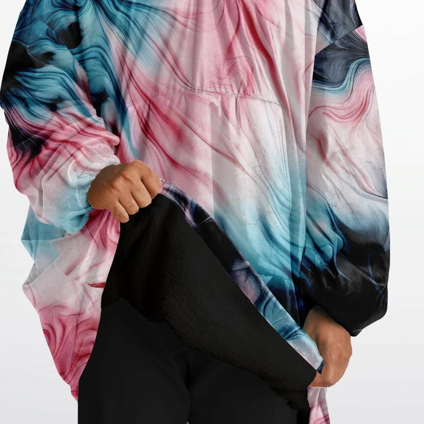 CLOSE UP Vibrant pink blue and black InkWave hoodie made to order