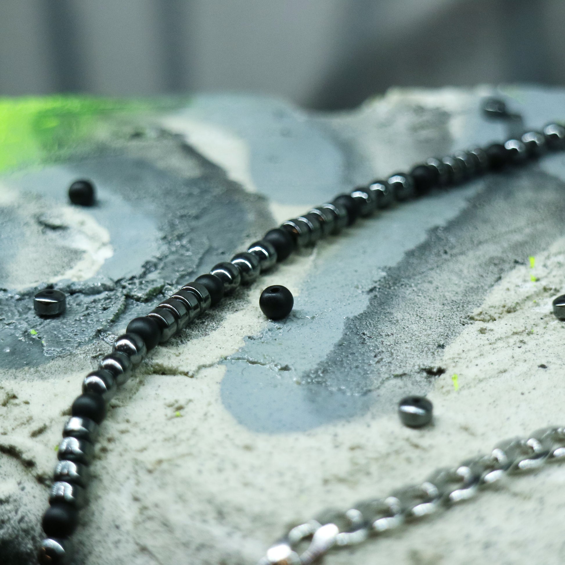 Gunmetal hematite and black stone necklace — RAVEBOUND design
