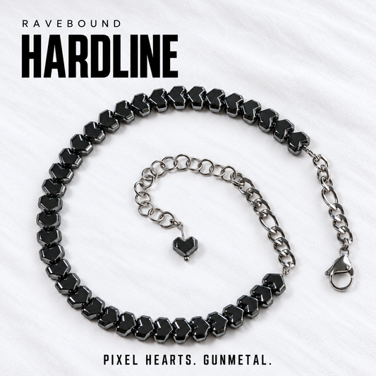 ✦ HARDLINE GUNMETAL ✦ | Pixel Heart Hematite Choker