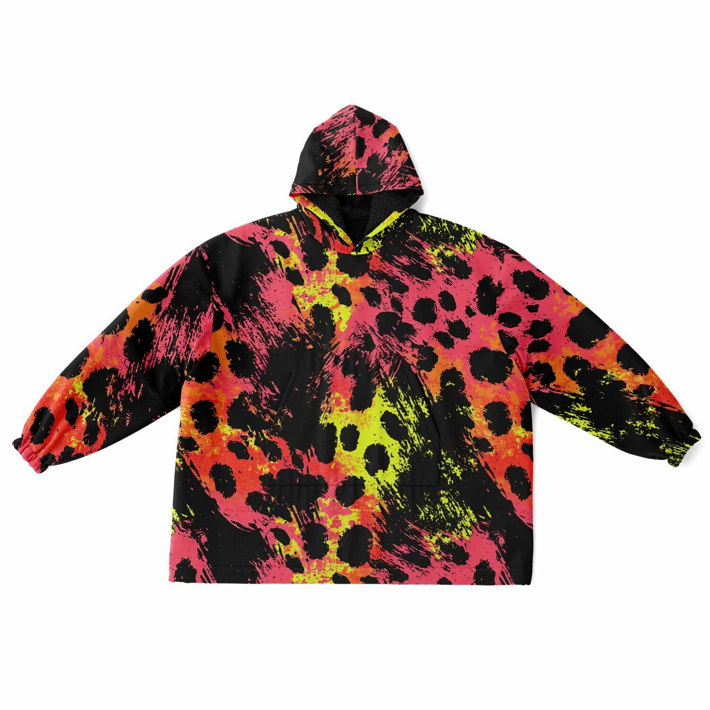 Heatwave Flux hoodie close-up showing paint-splash texture
