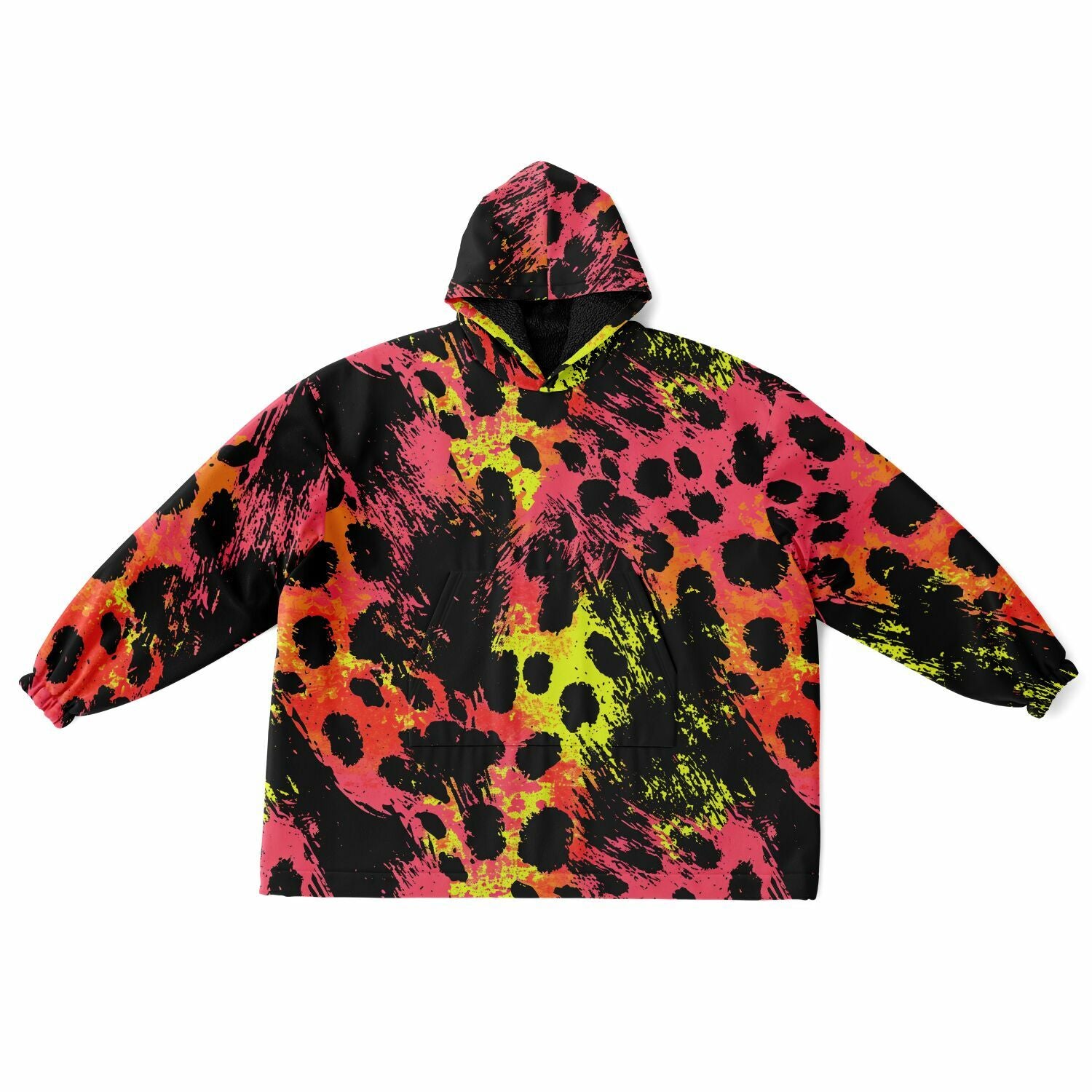 Heatwave Flux hoodie close-up showing paint-splash texture