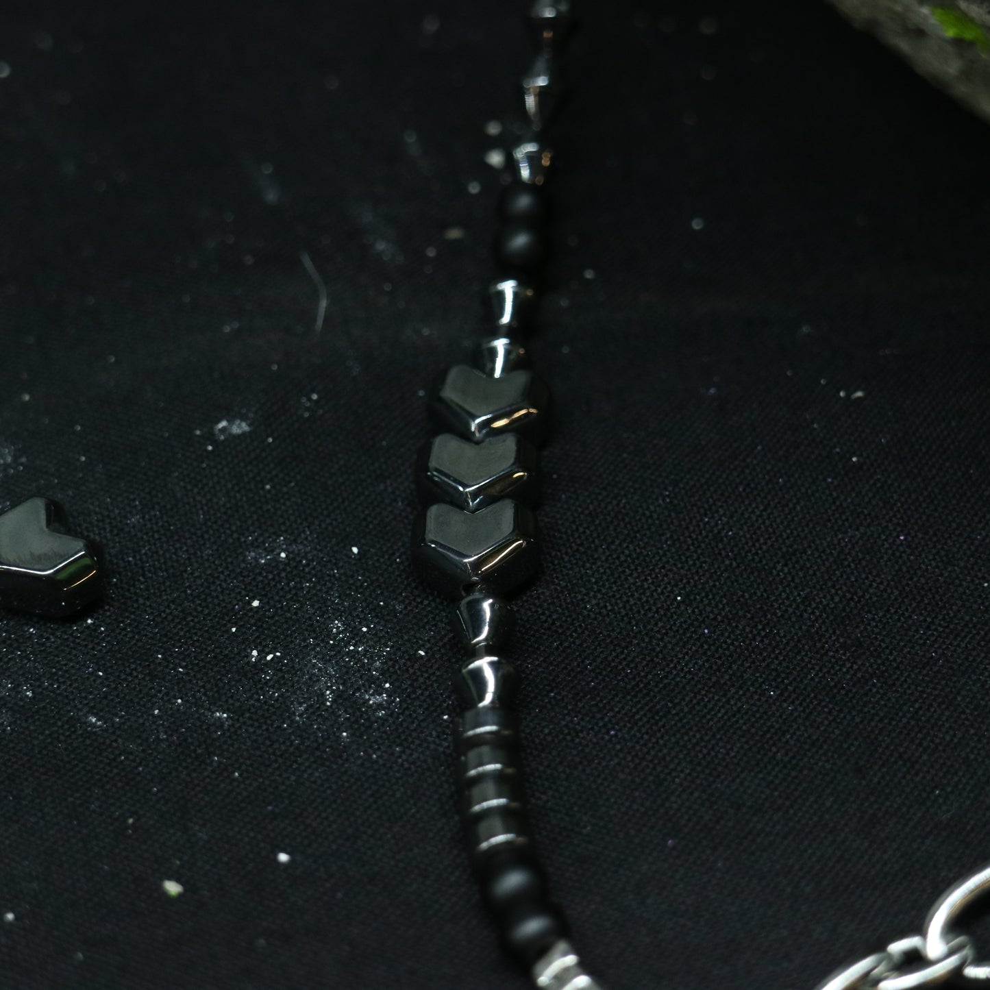 Half Hematite & Steel Necklace || Heart Pendant