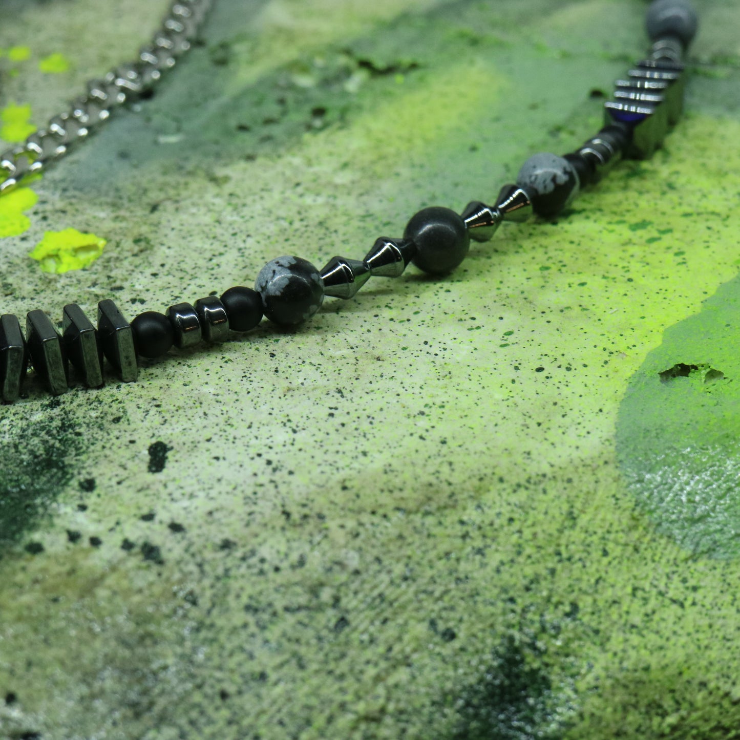 Hematite & Stone Necklace || Star Cross Pendant