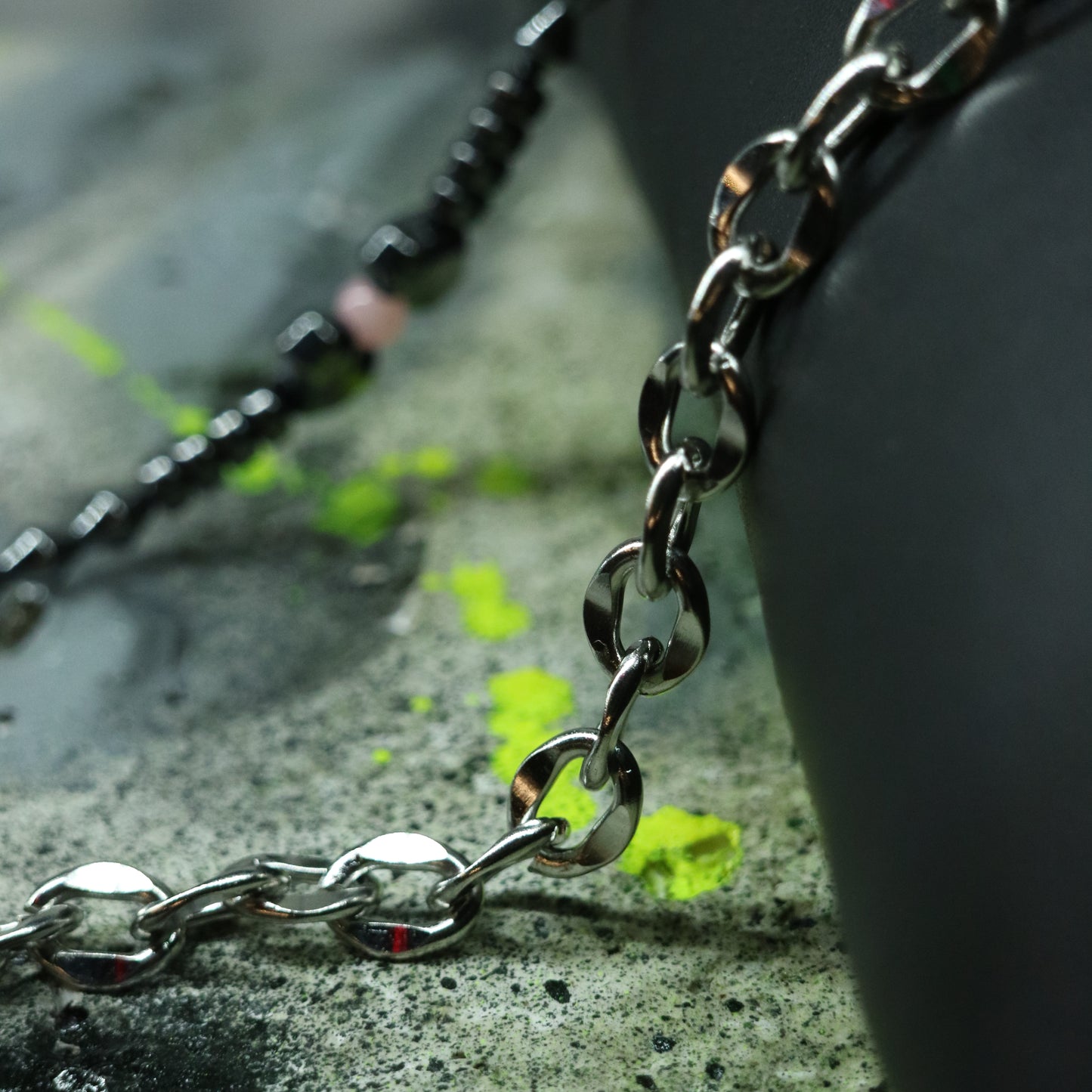 Hematite & Pink Glass || Half Chain Necklace
