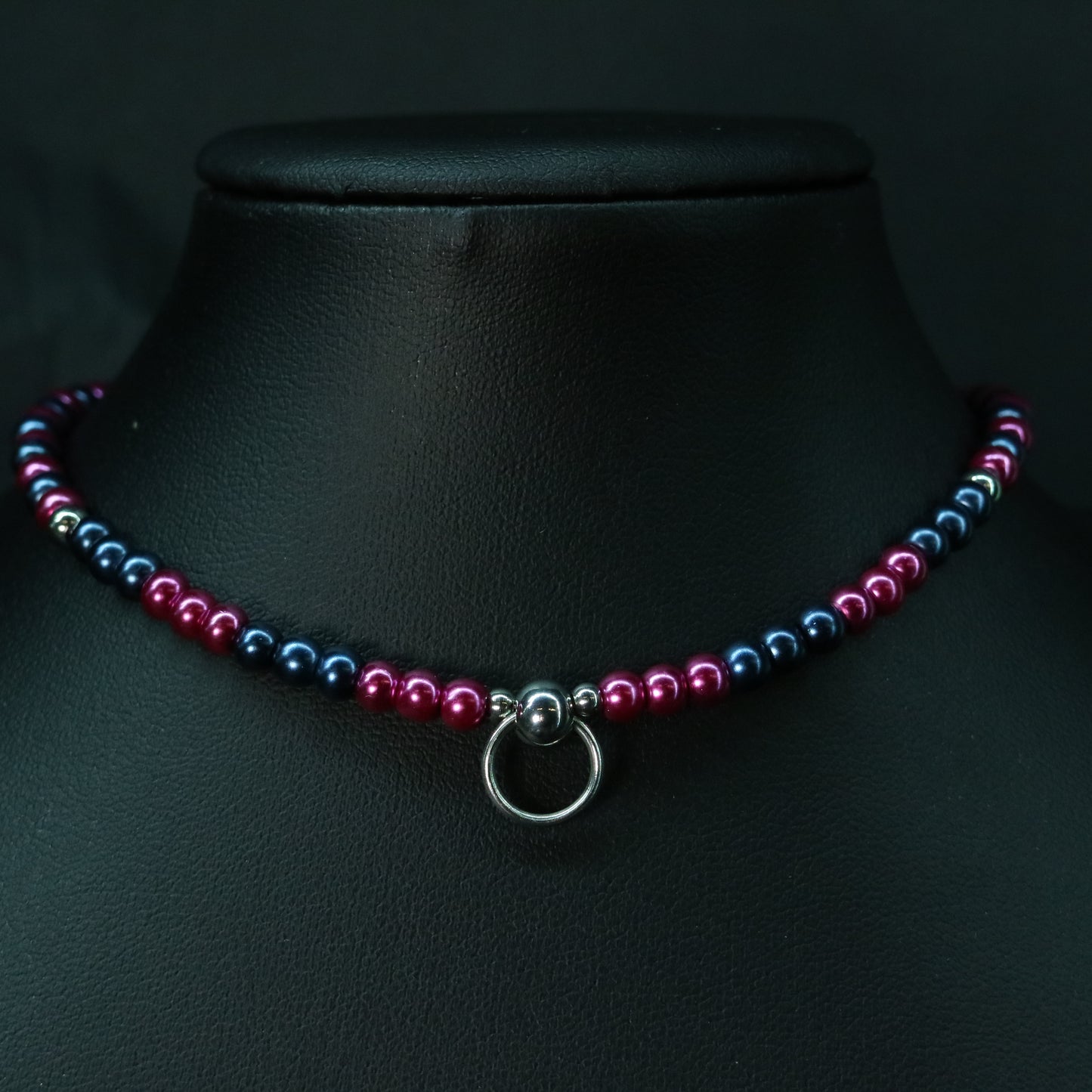 Fuchsia & Midnight Blue Glass Pearl & Hematite Necklace || Stainless Steel Ring