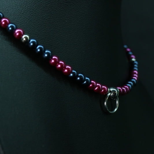 Fuchsia & Midnight Blue Glass Pearl & Hematite Necklace || Stainless Steel Ring