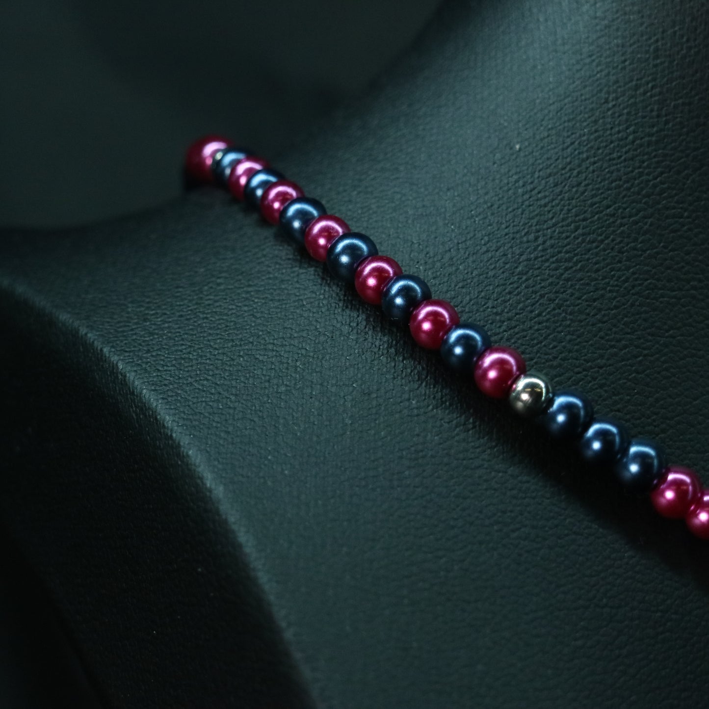 Fuchsia & Midnight Blue Glass Pearl & Hematite Necklace || Stainless Steel Ring