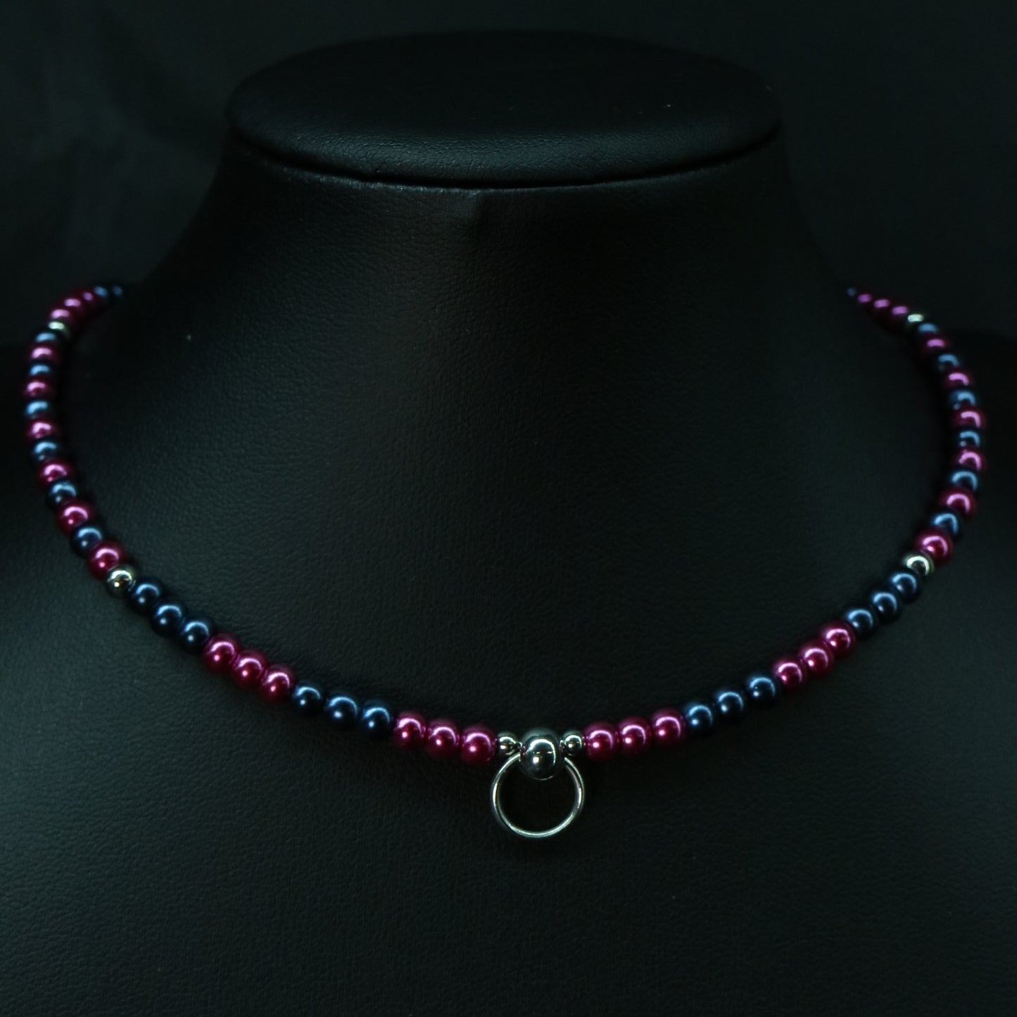 Fuchsia & Midnight Blue Glass Pearl & Hematite Necklace || Stainless Steel Ring