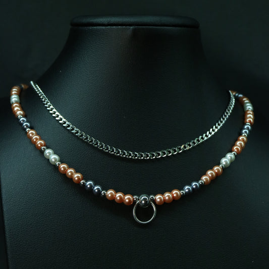 Peach Pearl Layered Necklace || Full Bead + Chain