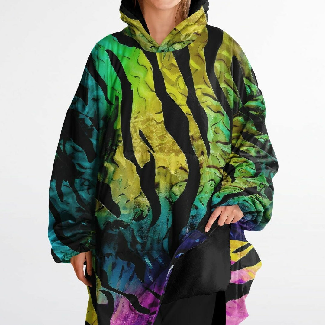 Interior close up One-size snug hoodie by RAVEBOUND with black interior