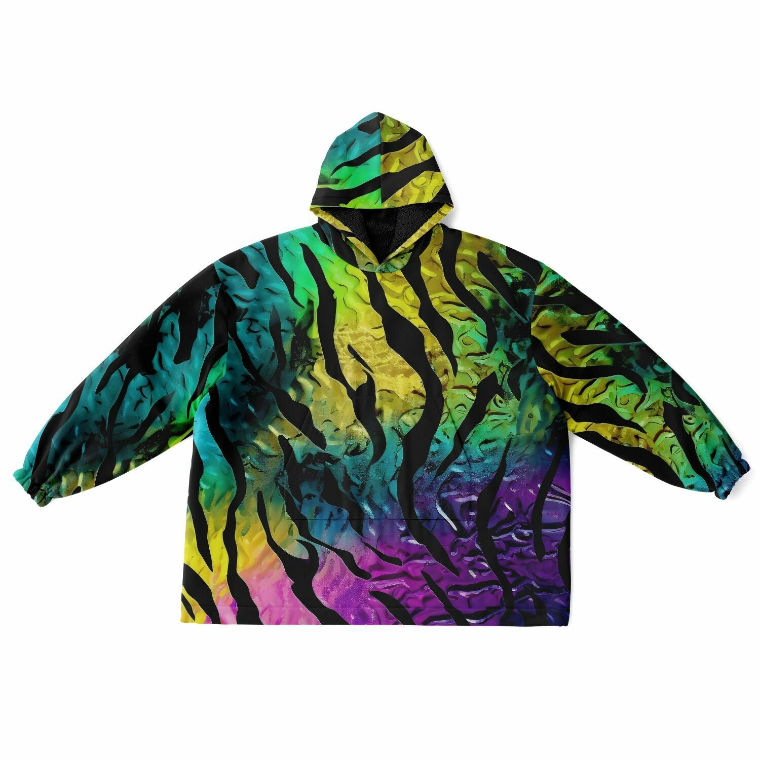 Neon Rift hoodie close-up showing color and black pattern