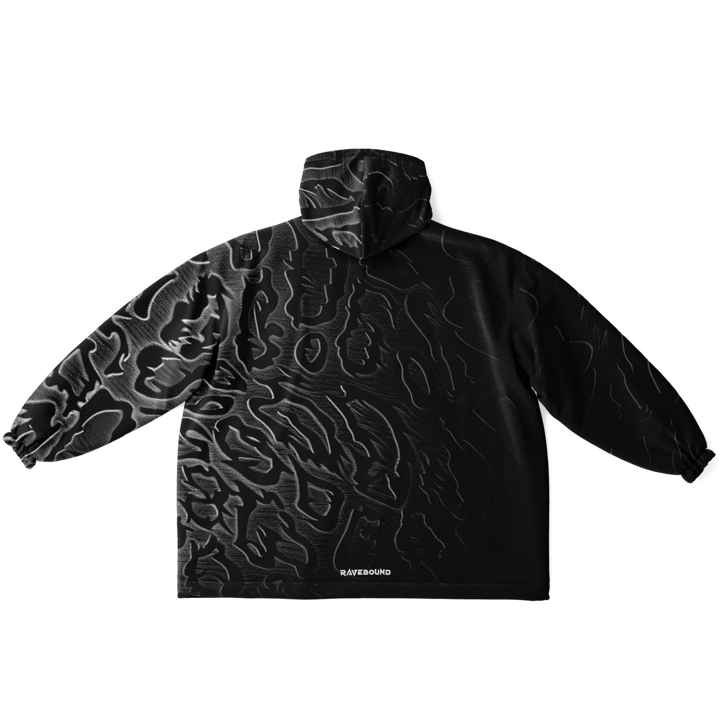 Obsidian Flow snug hoodie close-up showing textured design