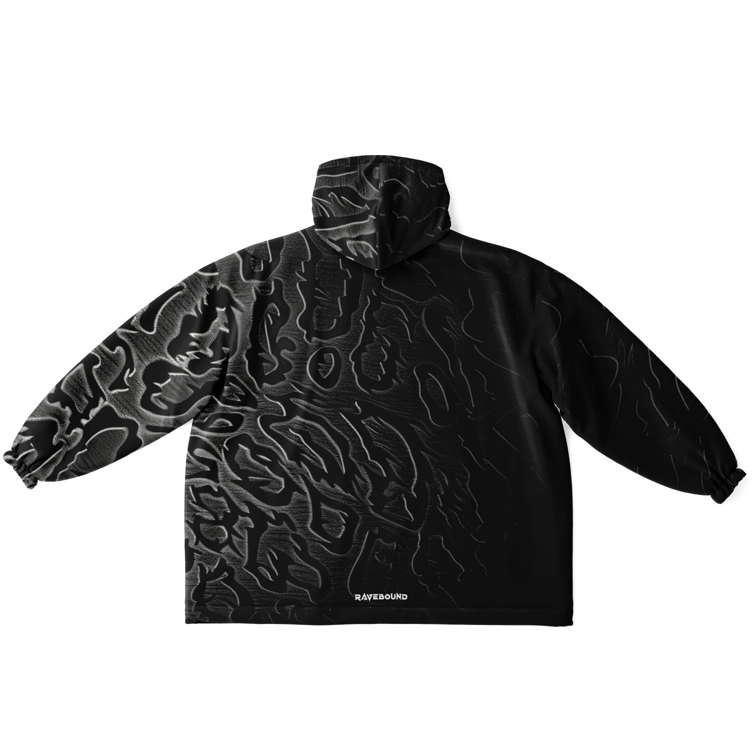 Obsidian Flow snug hoodie close-up showing textured design