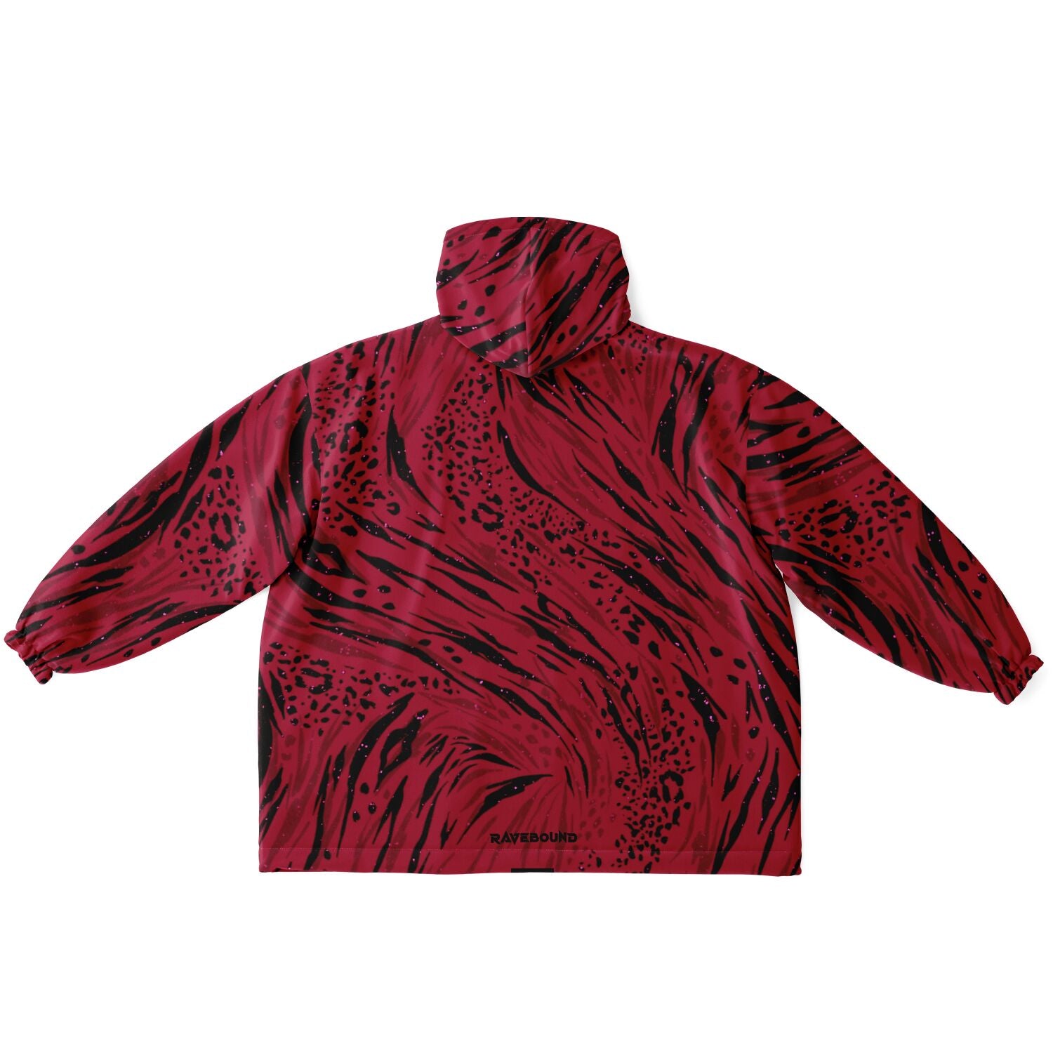 Oversized wearable blanket hoodie with crimson wave pattern