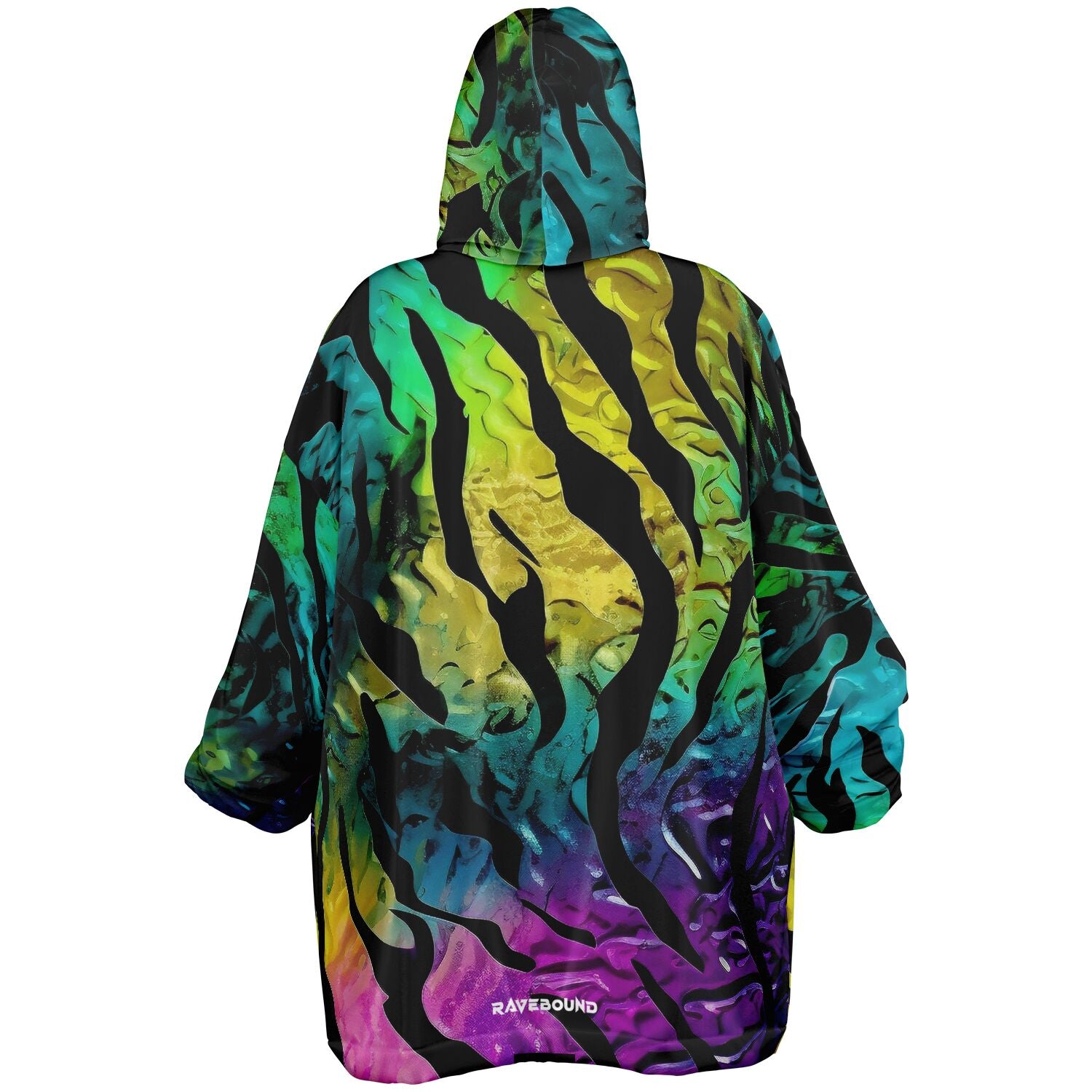 Oversized wearable blanket hoodie with rainbow wave print