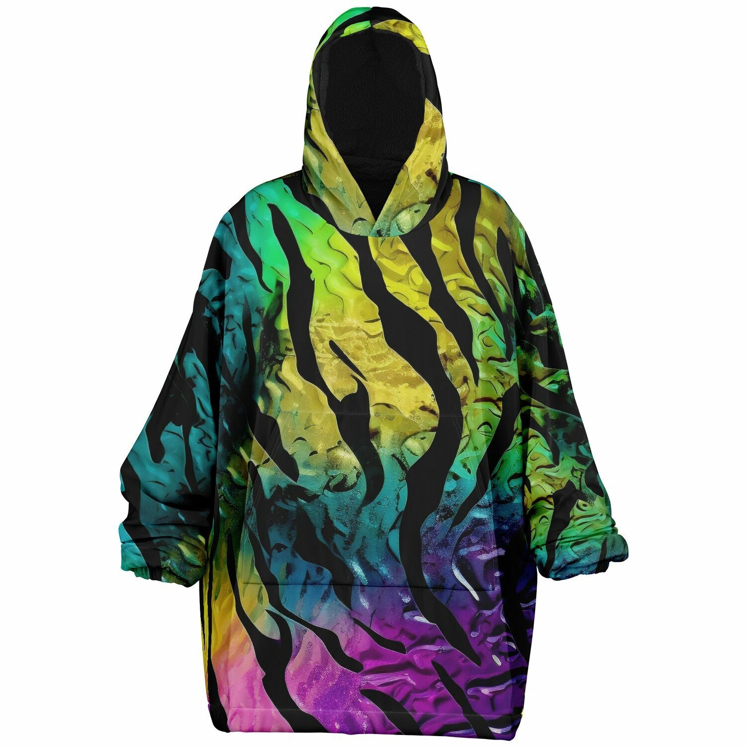 RAVEBOUND Neon Rift snug full-print hoodie with multicolor design