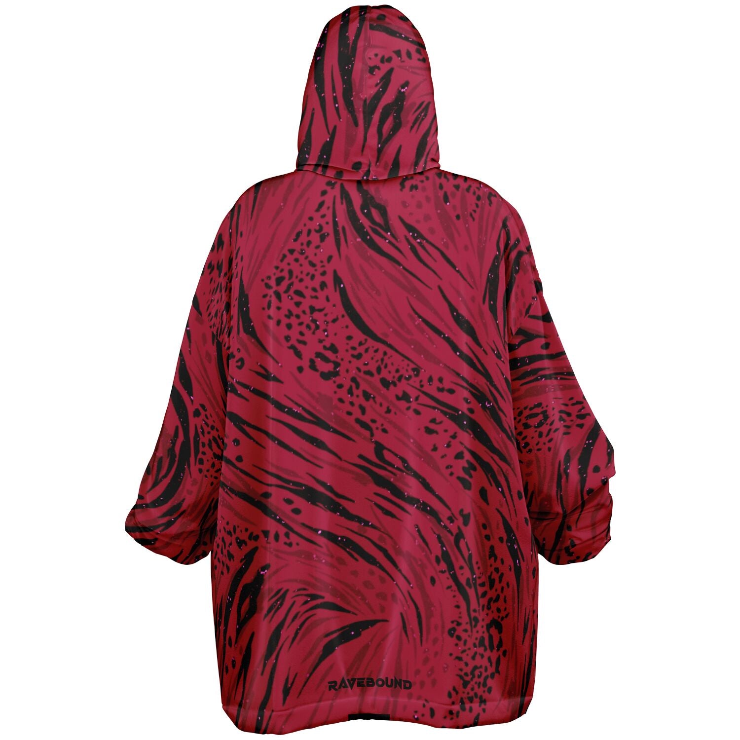 Red and black full-print hoodie made to order by RAVEBOUND
