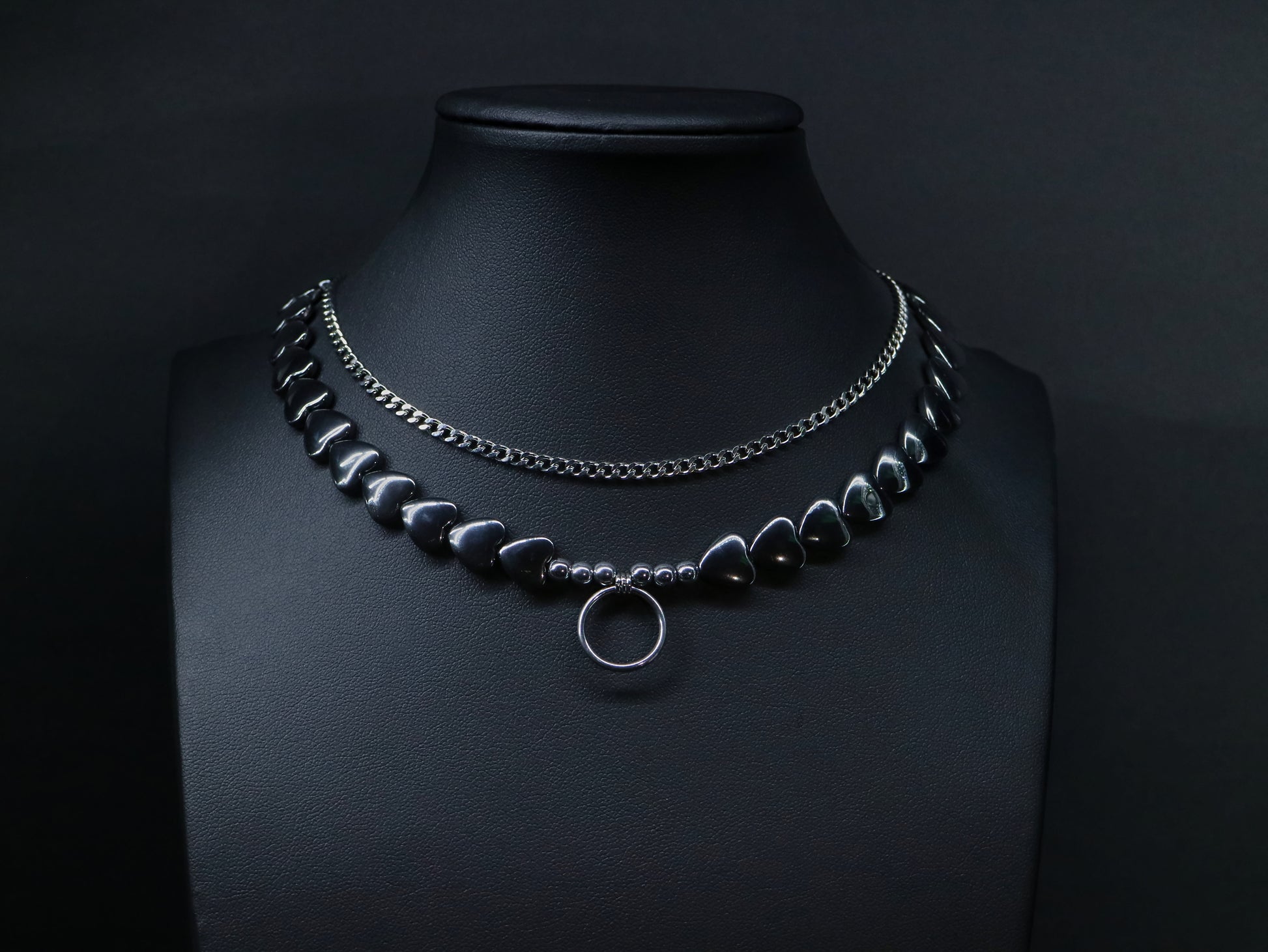 Stainless steel choker necklace with beaded lower layer