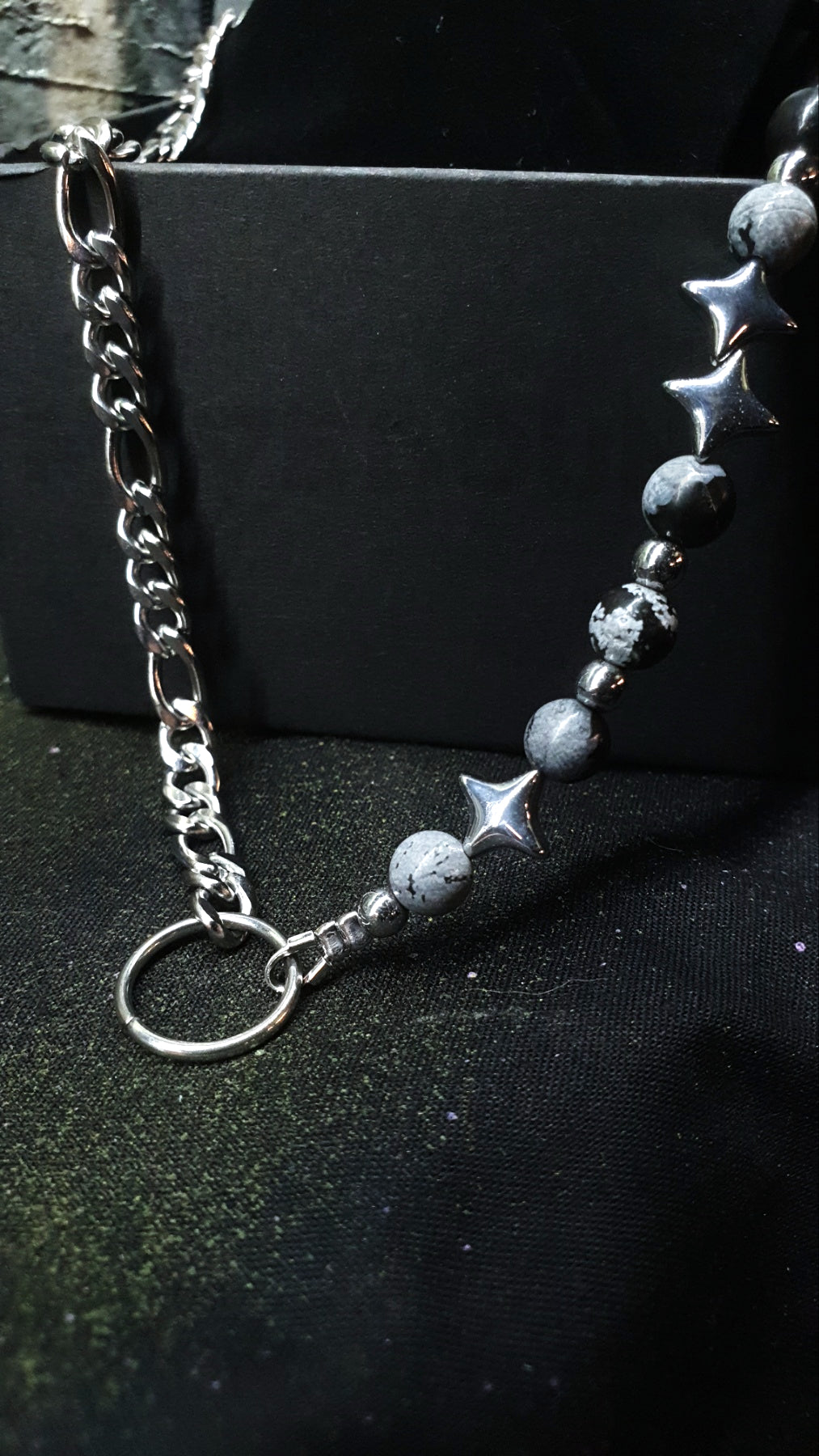 Urban unisex necklace with grey natural stone and stainless steel