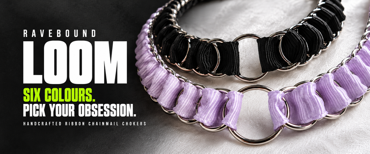 LOOM black and lilac ribbon chainmail chokers. Six colours. Pick your obsession.
