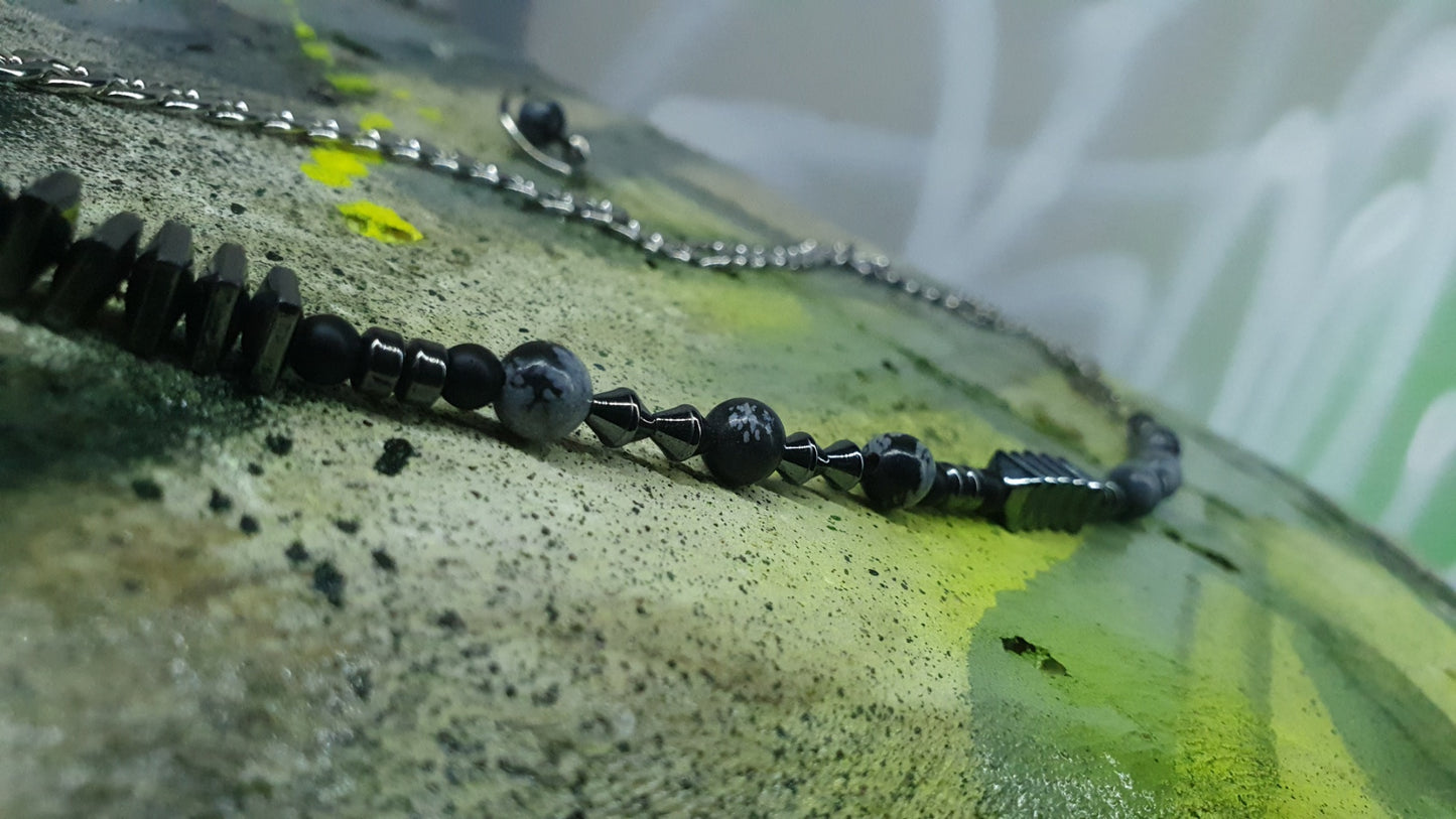 Hematite & Stone Necklace || Star Cross Pendant