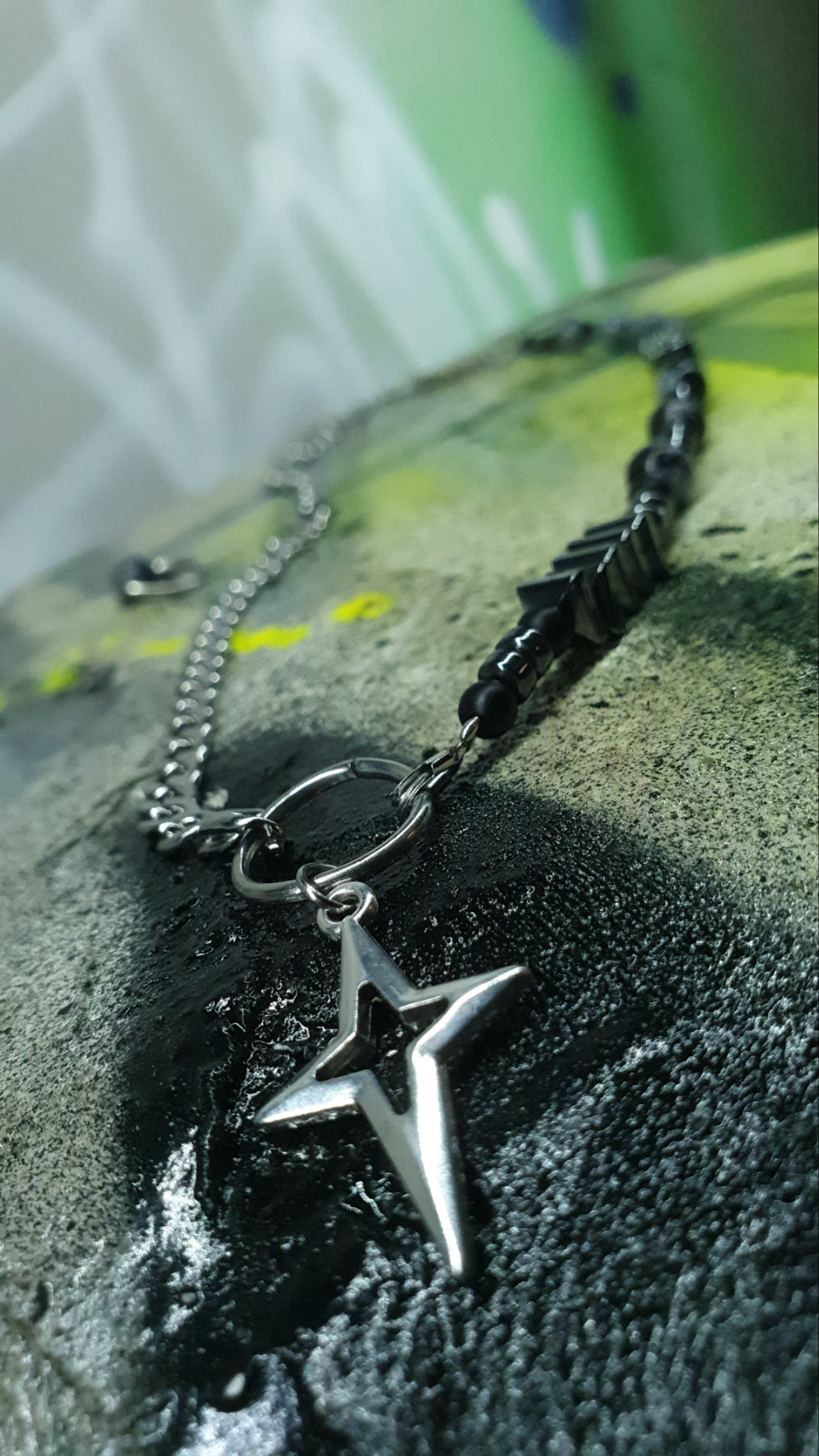 Hematite & Stone Necklace || Star Cross Pendant