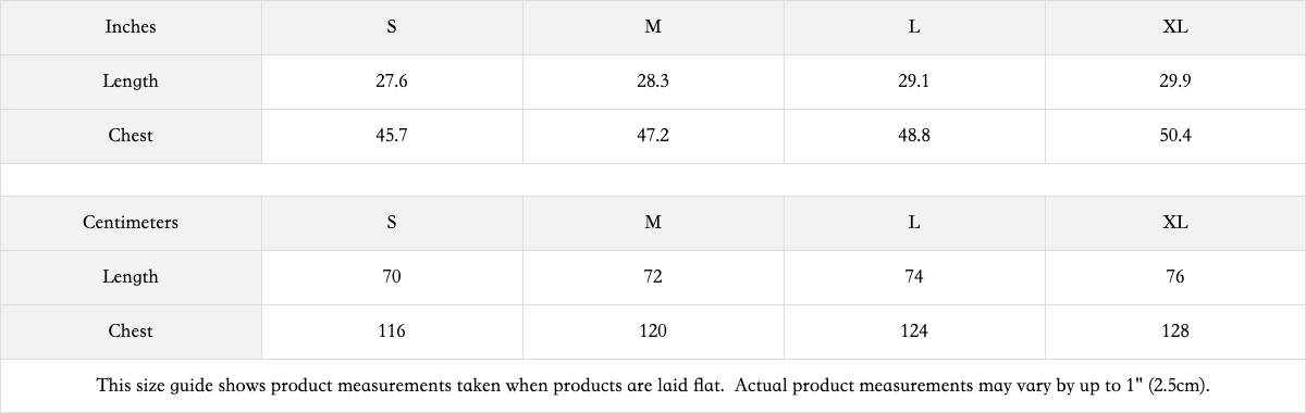 size chart