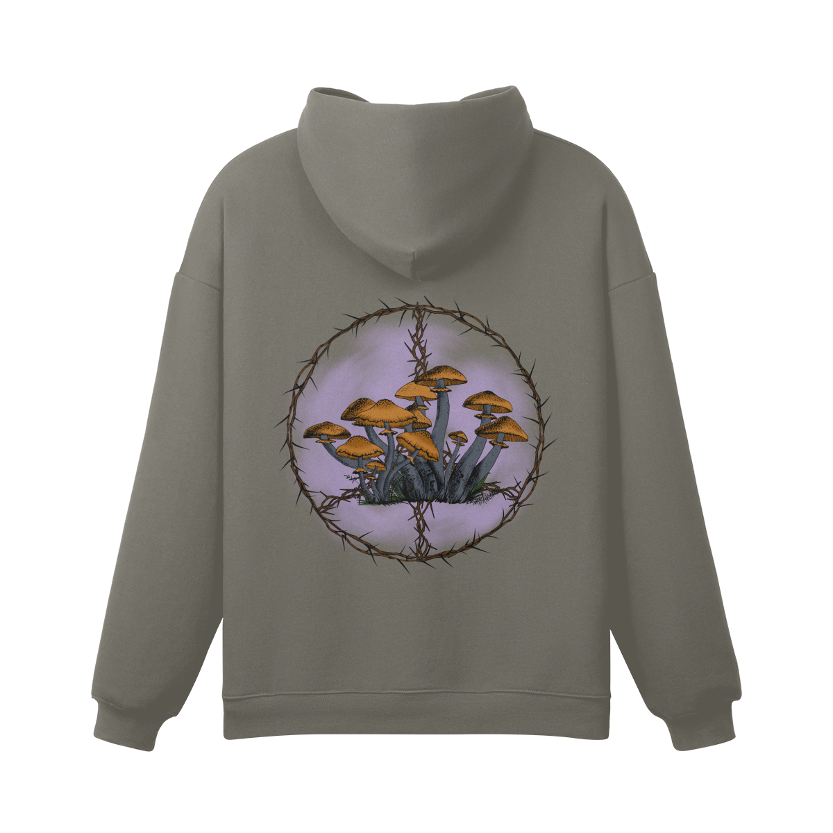 CIRCLE OF LIFE  (BACK PRINT) - Unisex Fleece-lined Snap Collar Hoodie - Charcoal gray