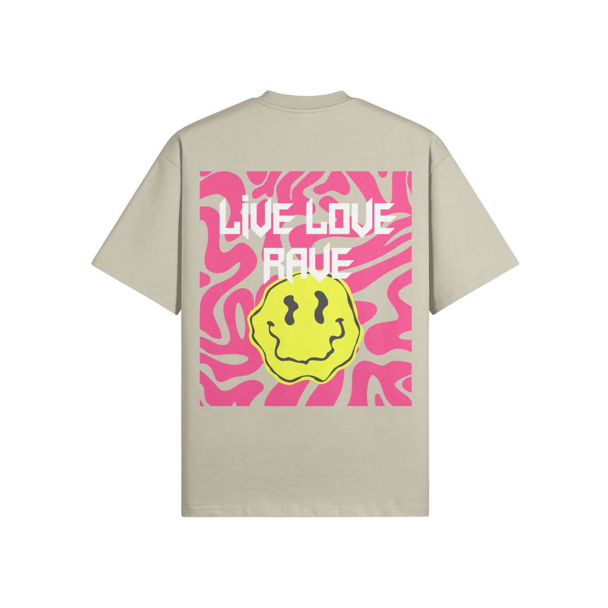 LIVE LOVE RAVE (BACK PRINT) - Unisex Oversized Heavyweight Crew Neck T-shirt